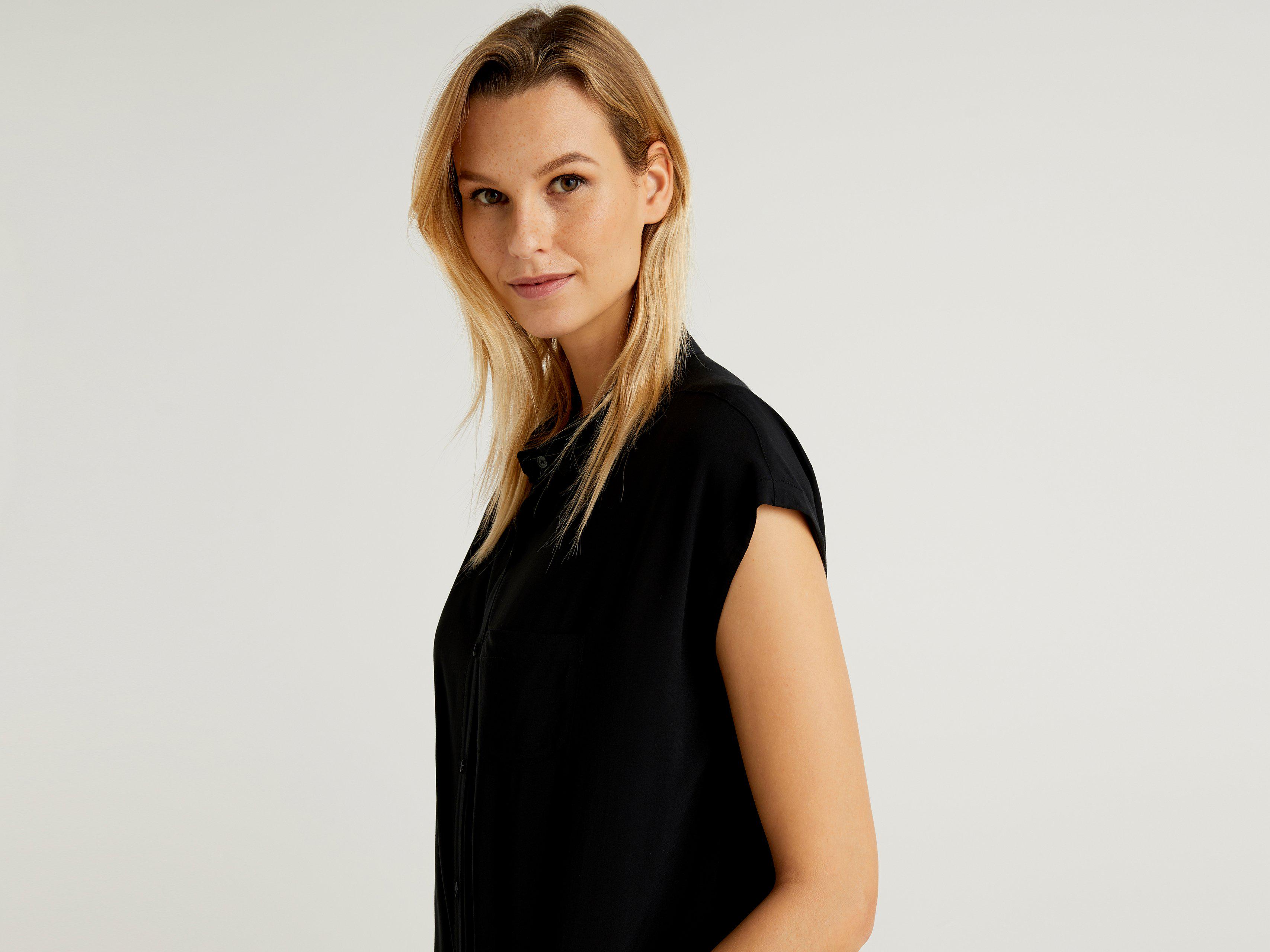 Рубашка женская Benetton 5sf05qcm5 S Черный