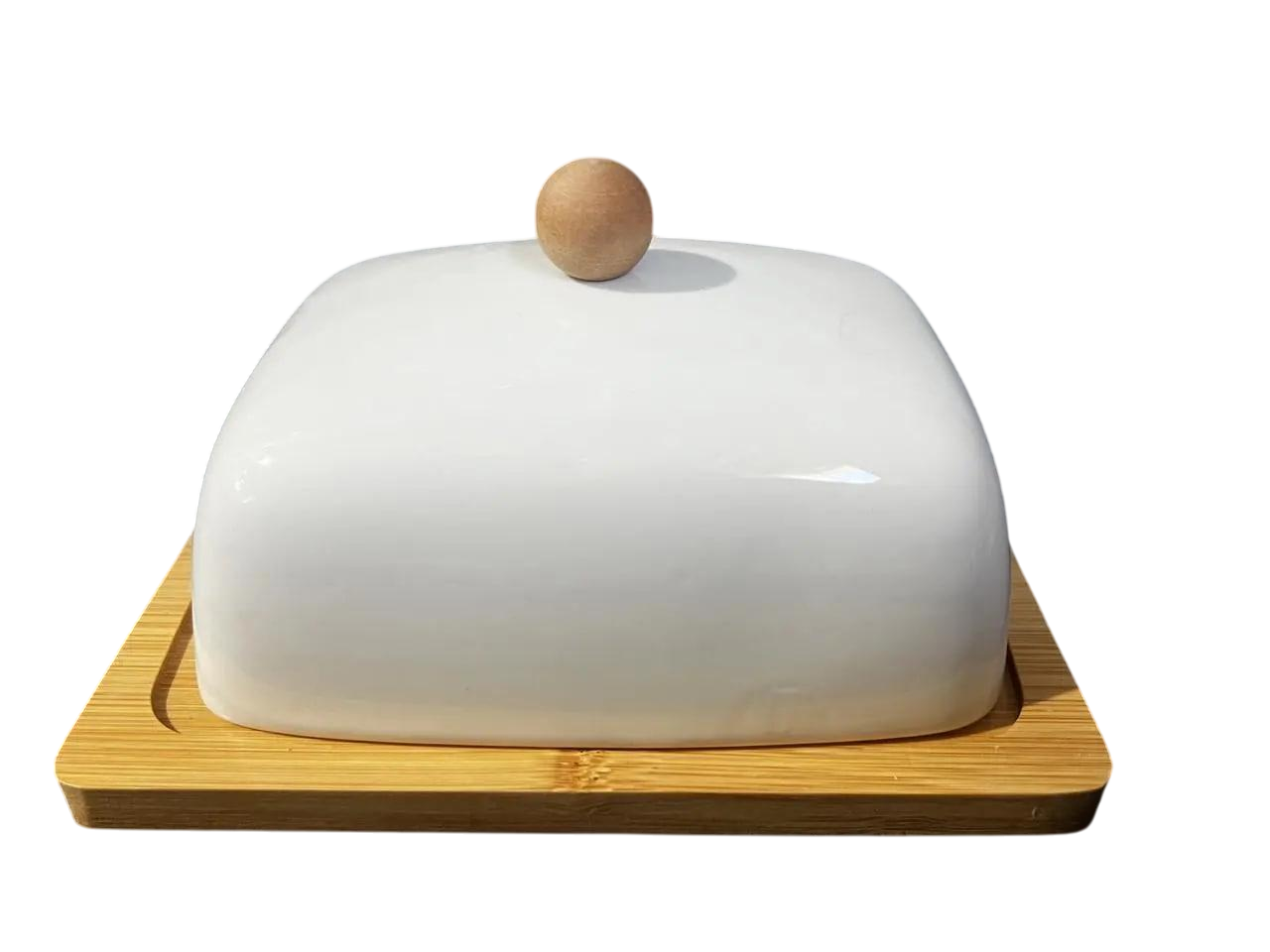 Маслянка на бамбуковій підставці Interos порцелянова 16 см (03430)