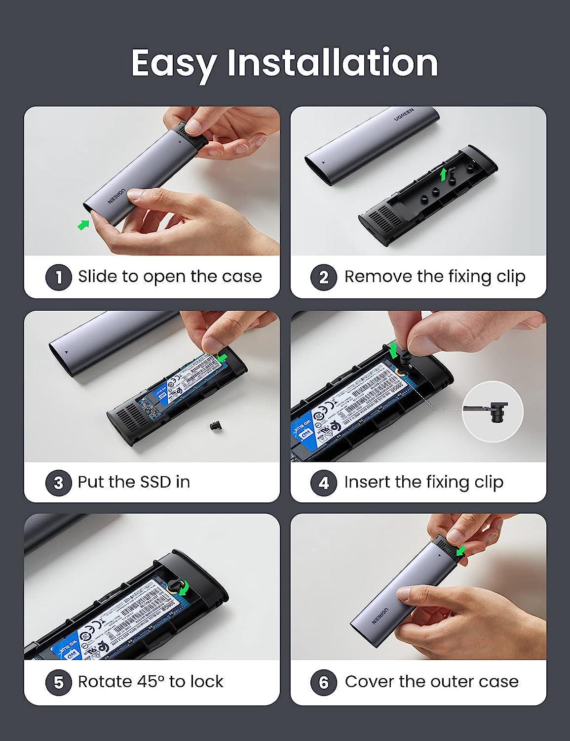 Корпус UGREEN для M.2 NVME SSD PCI-e дисків 10 Гбіт/с з Кабелем Type-C Type-C M та B&M 2230/2242/2260/2280 0,5 м Сірий (10902) - фото 2