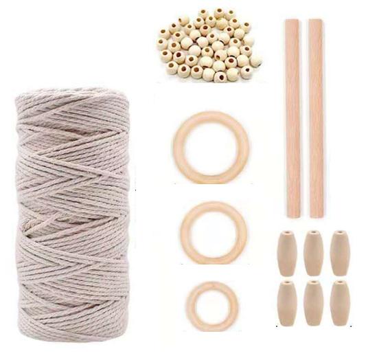 Набір для макраме намистини дерев'яні/кільця/паличка-основа/шнур (6393) Набір для макраме намистини дерев'яні/кільця/паличка-основа/шнур (6393)
