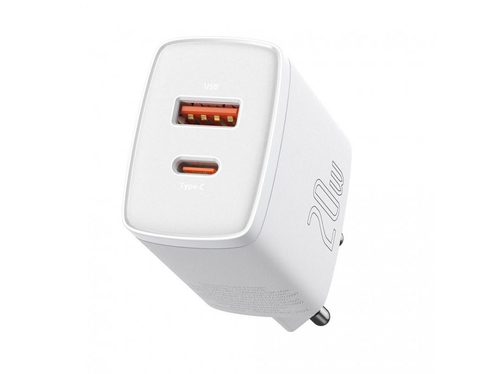 Адаптер питания Baseus Compact Quick Charger 20W QC+PD(Type C+USB), White - фото 3 Адаптер питания Baseus Compact Quick Charger 20W QC+PD(Type C+USB), White - фото 3