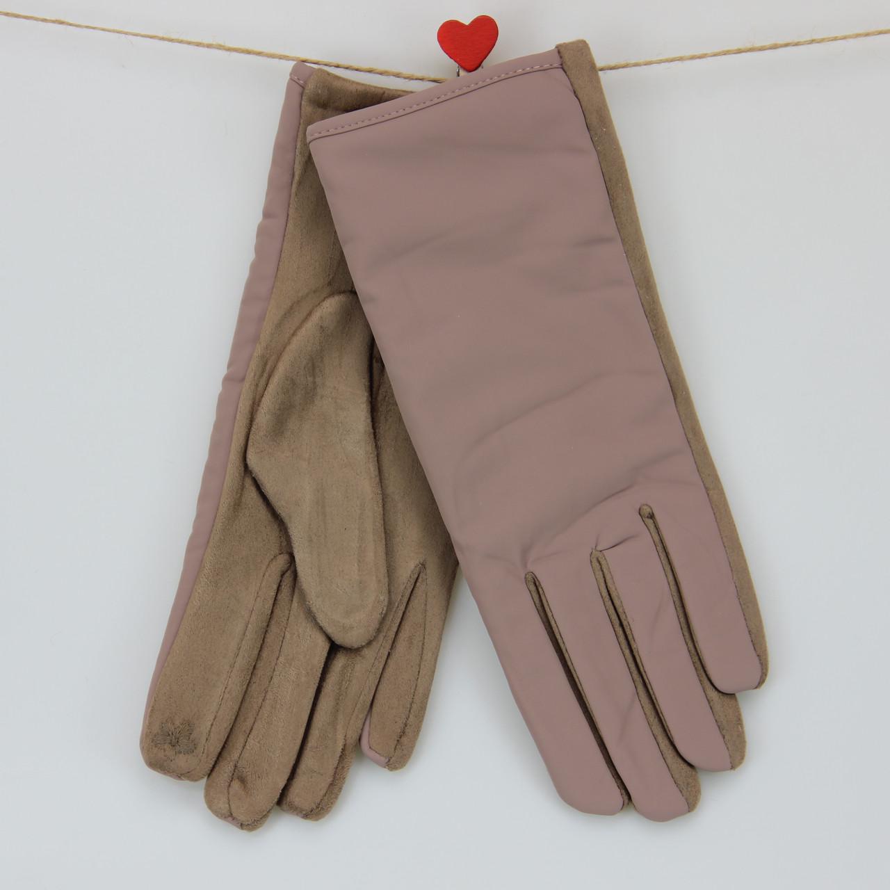 Рукавички жіночі сенсорні зі штучної замші з плащівкою однотонні М-L Пудровий (34002)