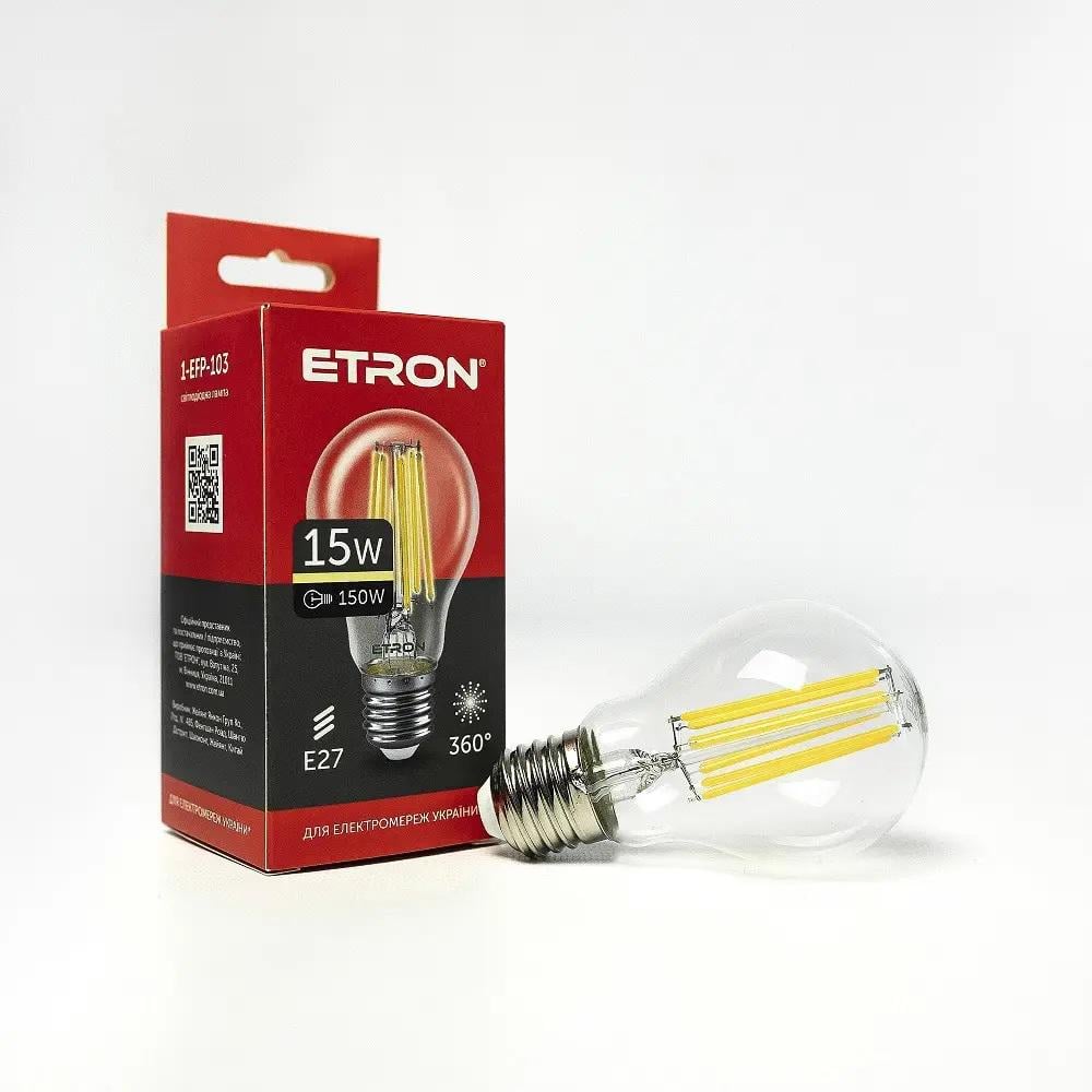 LED лампа ETRON Filament 1-EFP-103 A60 15W 3000K E27 Прозорий