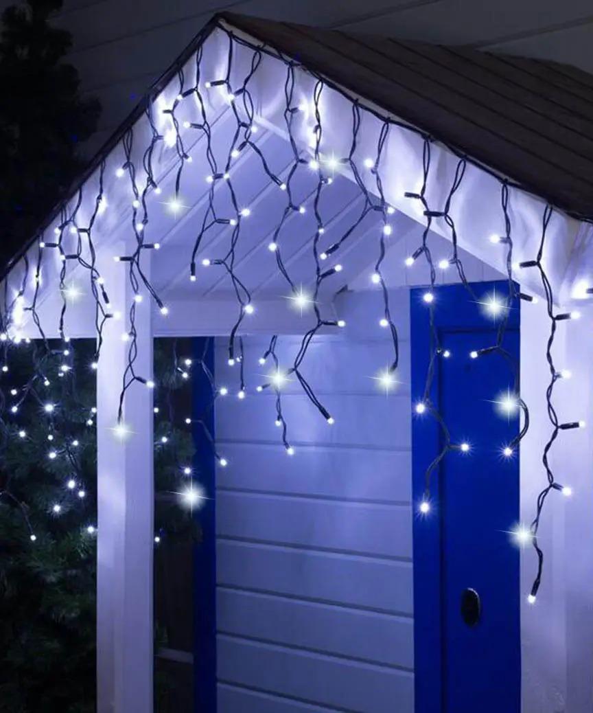 Гирлянда-бахрома уличная светодиодная 100 LED черный каучук 220В/IP65 5x0,6 м Белый+FLASH (24-1445-030)