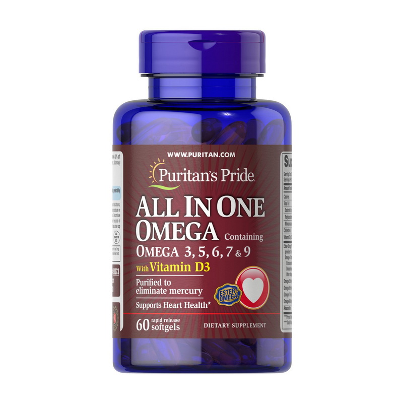 Омега жирные кислоты Puritan's Pride All in One Omega 3,5,6,7 & 9 with Vitamin D3 60 капс. (09871-01)