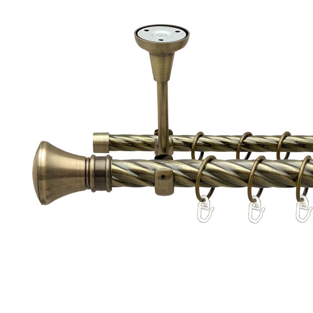 Карниз металлический Orvit Люксор двухрядный открытый к потолку/скрученная труба/кольцо металлическое Антик 25/16 мм 300 см (00-00018993)