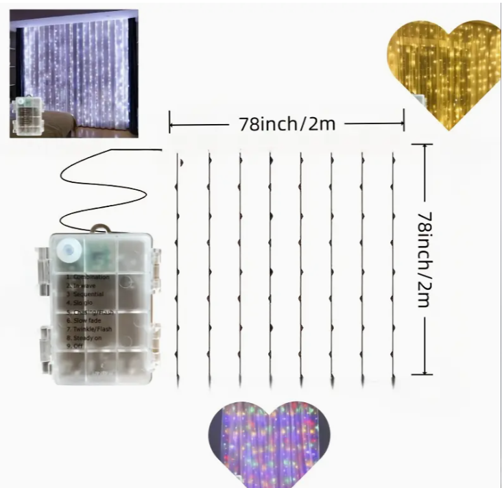 Штора світлодіодна 200 LED на батарейках 8 режимів 2x2 м Білий тепле світло (1133/2) - фото 2 Штора світлодіодна 200 LED на батарейках 8 режимів 2x2 м Білий тепле світло (1133/2) - фото 2