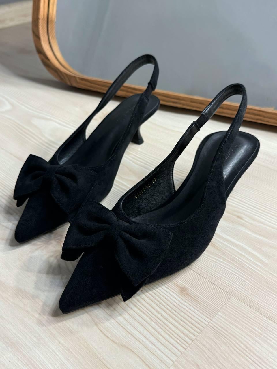 Туфлі жіночі Meideli 2051-12 slingback човники з бантом на підборах р. 38 Чорний (6630)