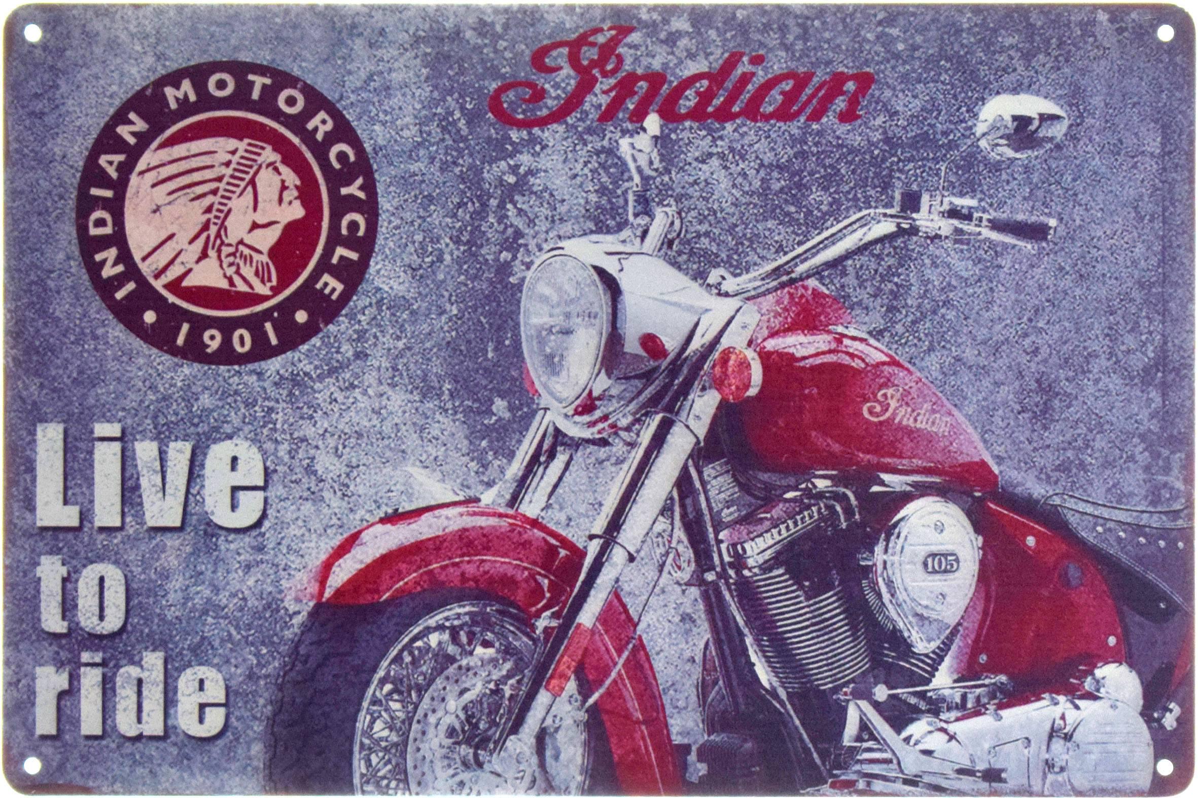 Табличка металева Indian Chief Live To Ride 20x30 см