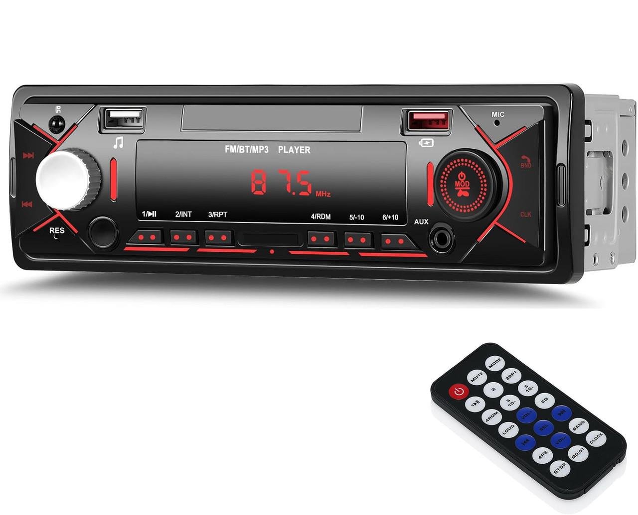 Автомагнітола 1DIN Podofo A3958 USB FM AUX стерео з Bluetooth та радіо Black