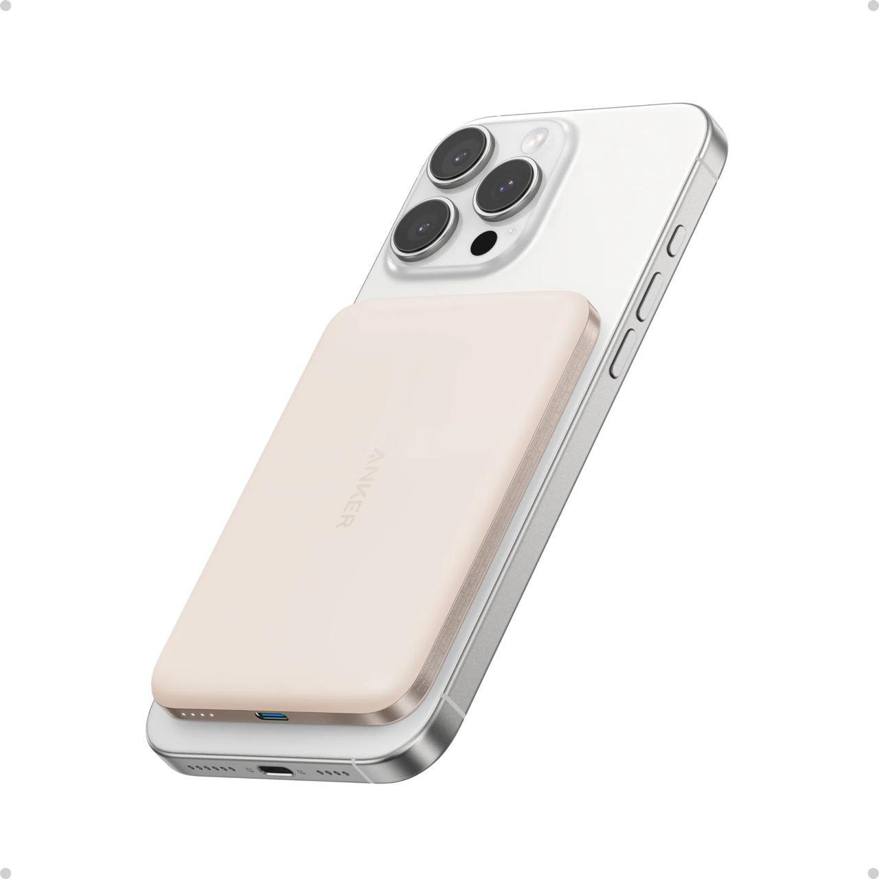 Повербанк магнітний ультратонкий Anker A1665 для iPhone з бездротовою зарядкою 5000 мАг 20 Вт Рожевий (27376612)