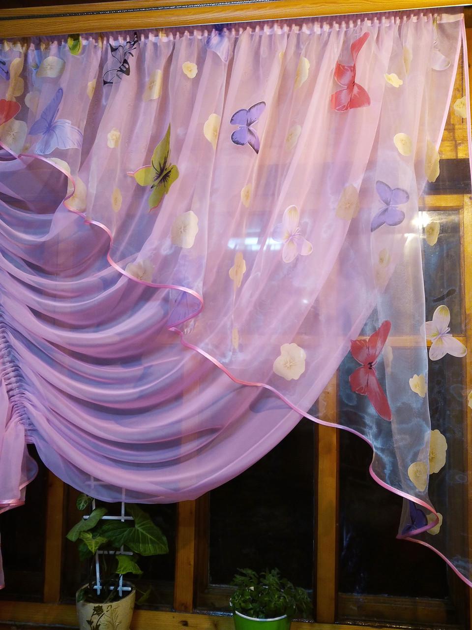 Занавеска кухонная Камелия бабочка левая Розовый - фото 3