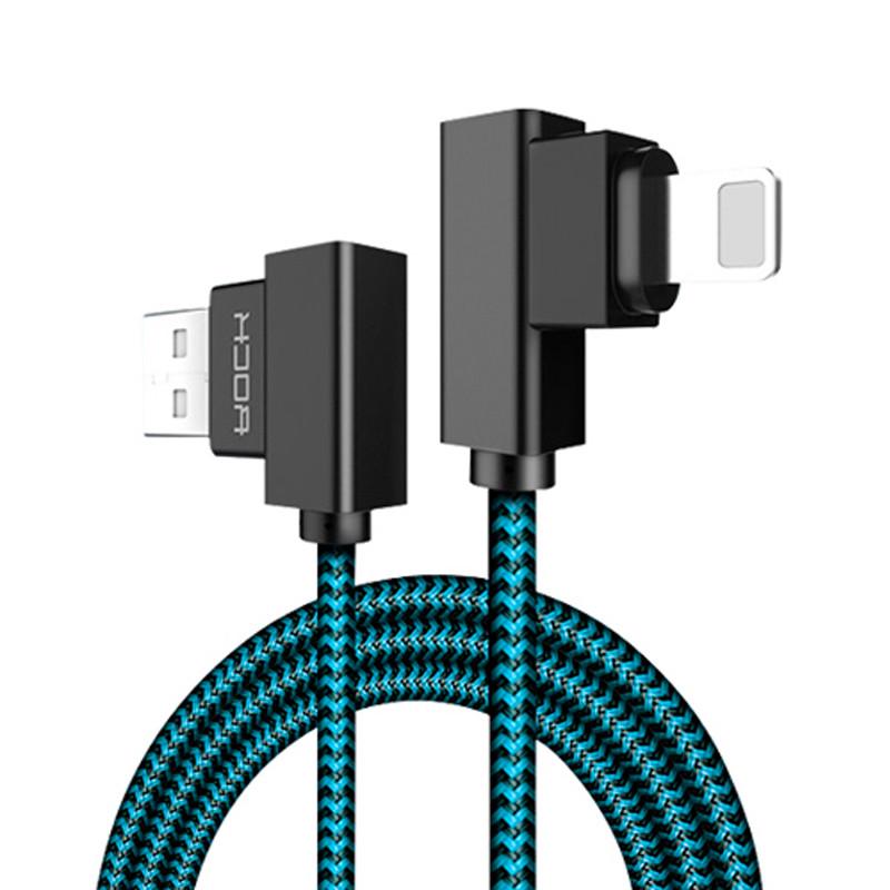 Кабель Lightning Rock RCB0519 з двома кутовими коннекторами 30 см Синій/Чорний