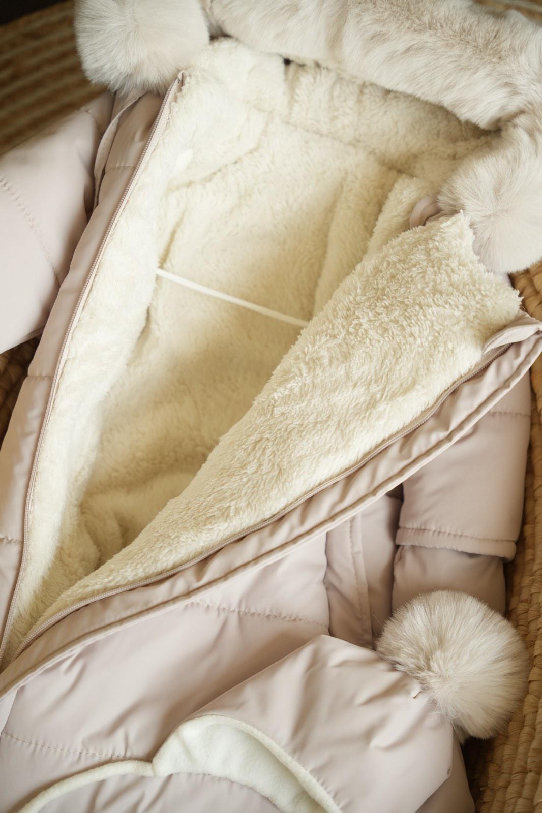 Комбінезон-мішечок з шапочкою на виписку зимовий 0-6 міс. Бежевий (9060) - фото 3