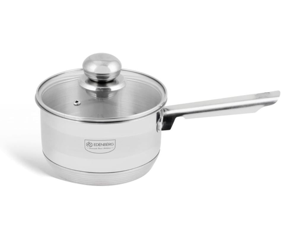 Ківш з нержавіючої сталі Edenberg EB-3032 з скляною кришкою 1 л 14x8,5 см (EB-3032)