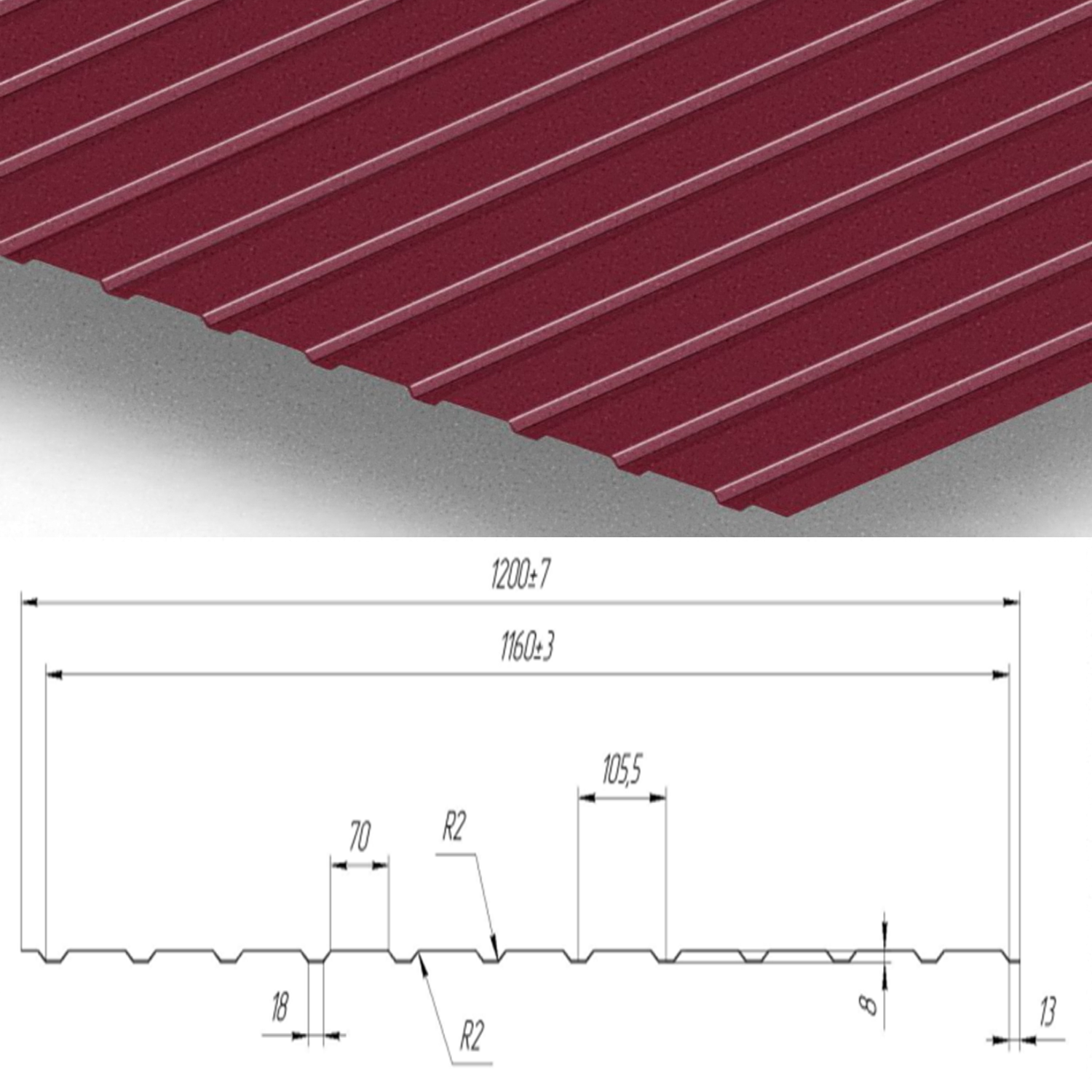 Профнастил Partner С-10 0.48 1200х1000 мм с матовым покрытием Ral 3005 мат Красное вино - фото 2 Профнастил Partner С-10 0.48 1200х1000 мм с матовым покрытием Ral 3005 мат Красное вино - фото 2