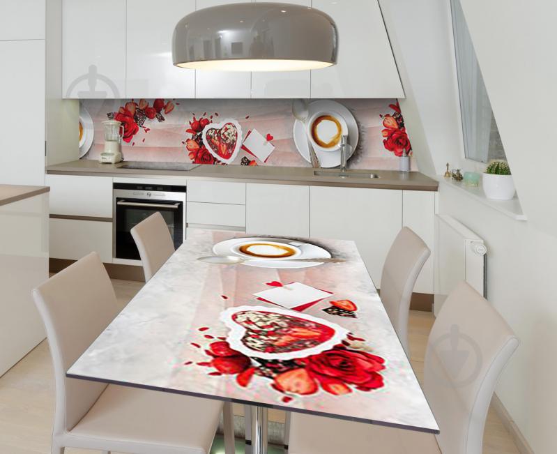 Наклейка 3Д виниловая на стол Zatarga «Клубничный чизкейк» 650х1200 мм для домов, квартир, столов, кофейн,