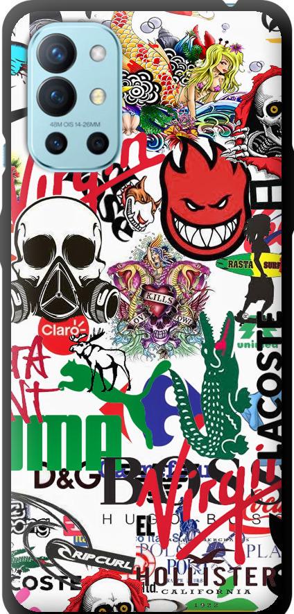 Чехол на OnePlus 9R Many different logos (4022b-2326-42517)