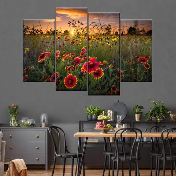 Модульная картина KIL Art Поле цветов на закате из четырех частей 129x90 см (M4_L_233)
