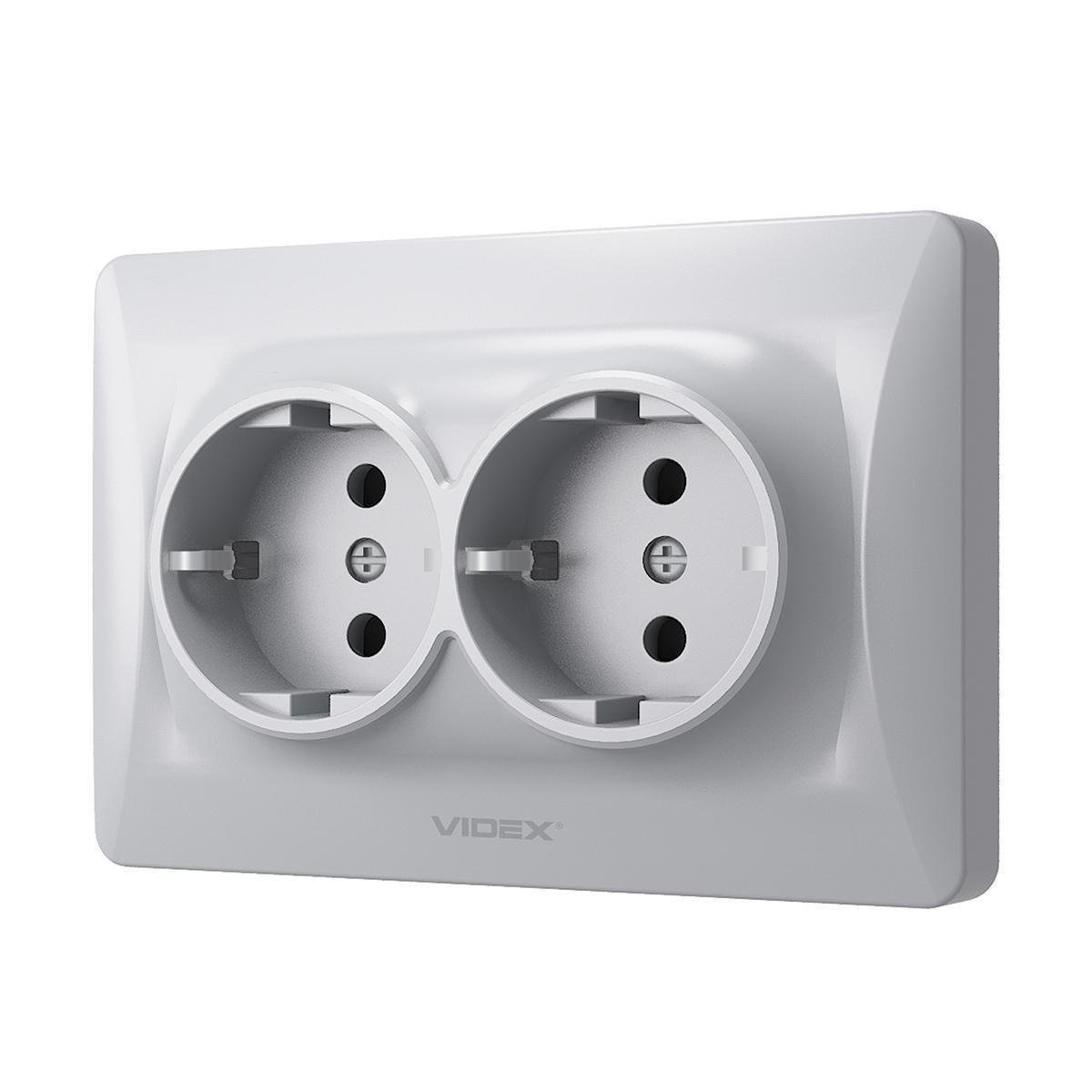 Розетка Vіdех Bіnеrа подвійна із заземленням Срібний (22551055)