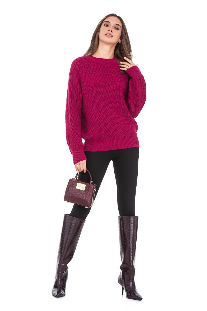 Свитер женский свободный крупной вязки SVTR р. 48-52 Малиновый (472) - фото 2