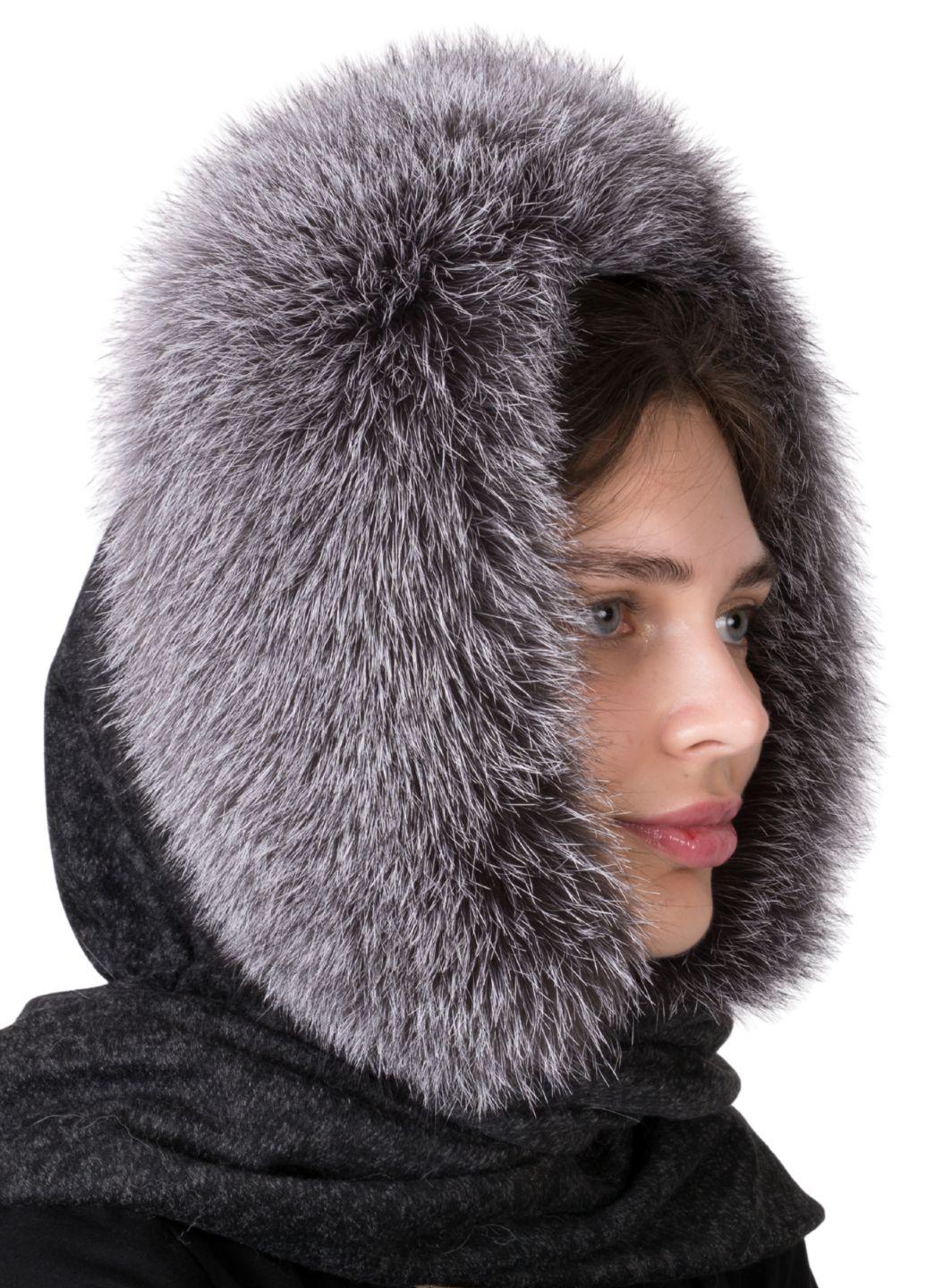 Капюшон женский Меховой стиль Елизавета из натурального меха песца и ангоры Блюфрост (406/E)