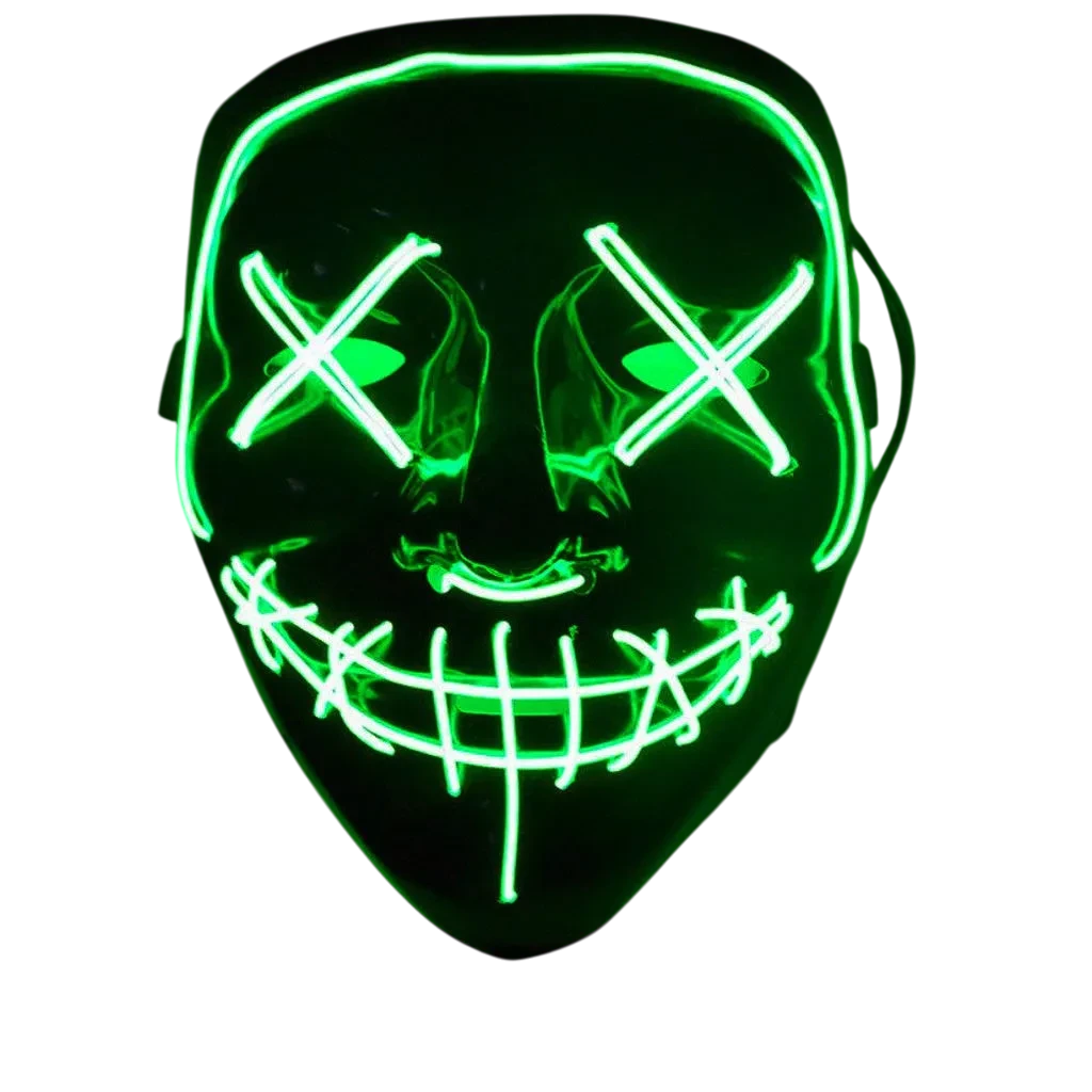 Маска неоновая Purge Mask из фильма Судна ночь 3 режима подсветки Зеленый (2549773859)