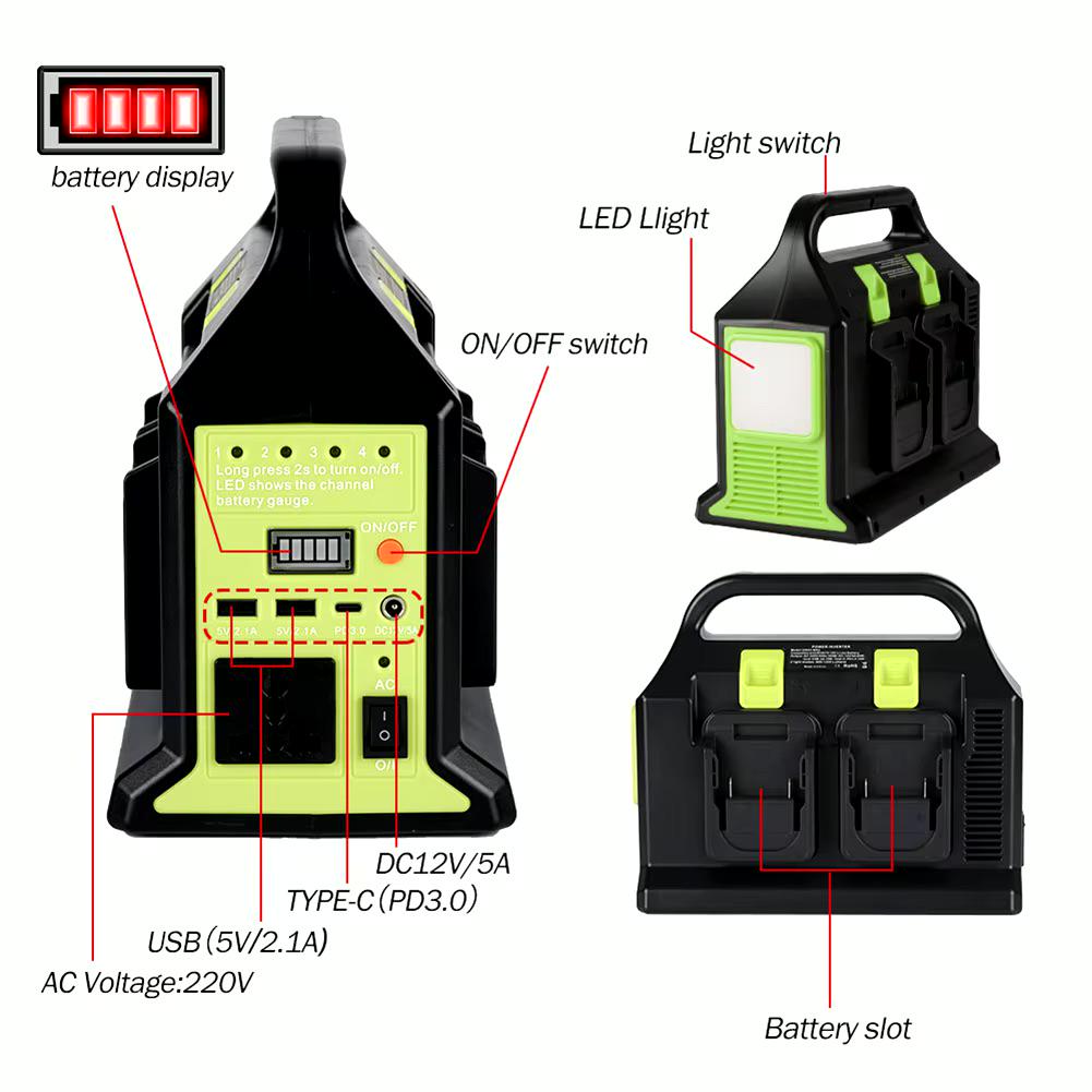 Инвертор питания с выходом 220 В для аккумуляторов Makita LXT 300 Вт/USB/Type-C/12 В/LED/1,6 кг (21530943) - фото 11