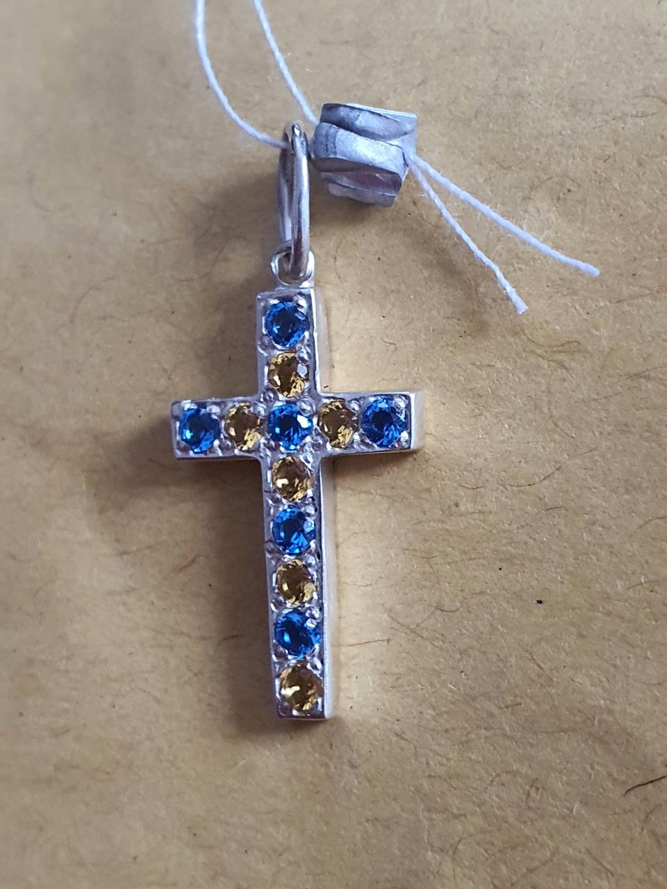 Срібний хрестик 925 проба з жовто блакитними камінчиками без покриття (2680433099) - фото 3 Срібний хрестик 925 проба з жовто блакитними камінчиками без покриття (2680433099) - фото 3