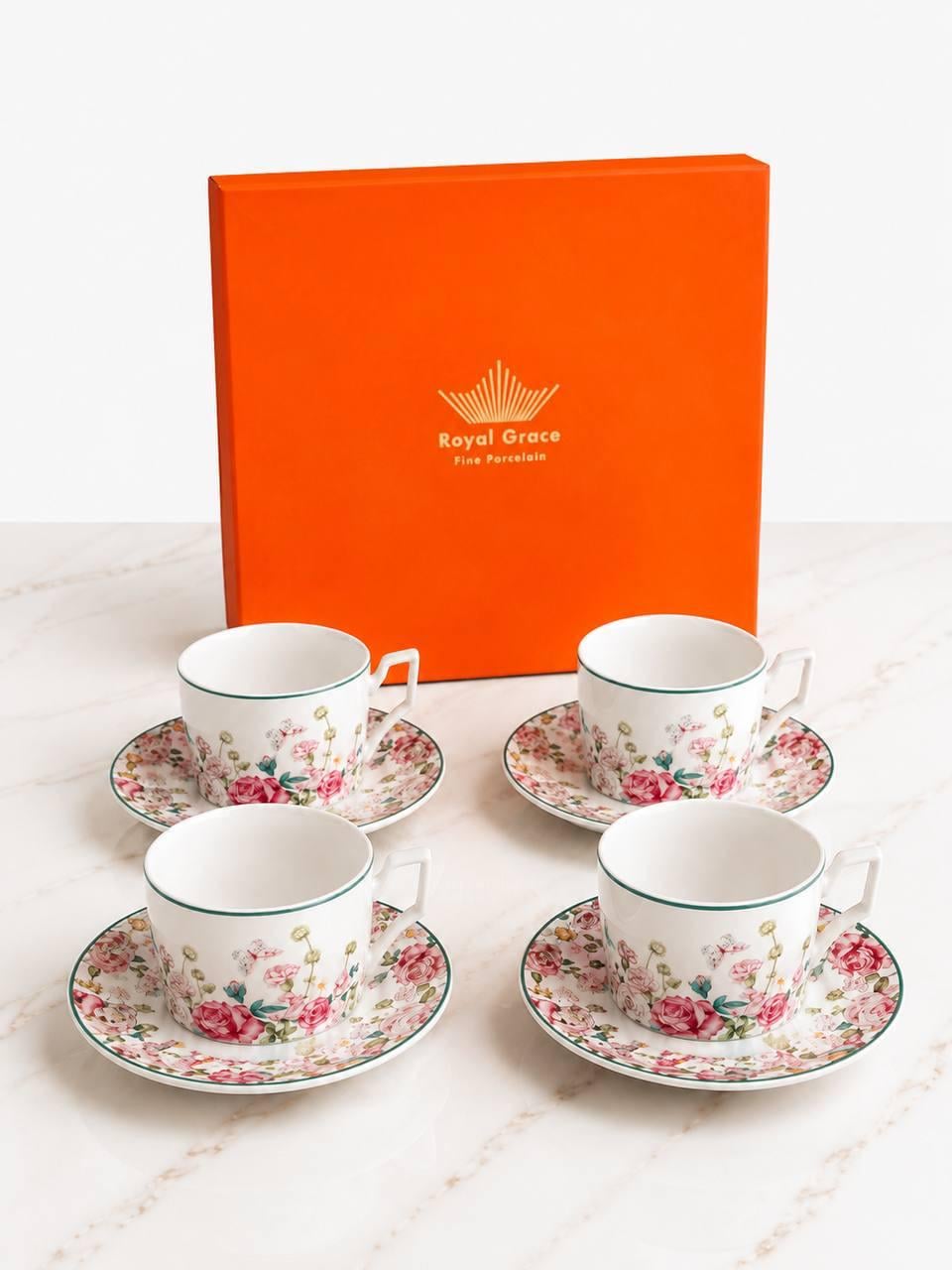 Сервиз чайный Royal Grace RG-183 фарфоровый 220 мл 4 персоны 8 пр. Белый
