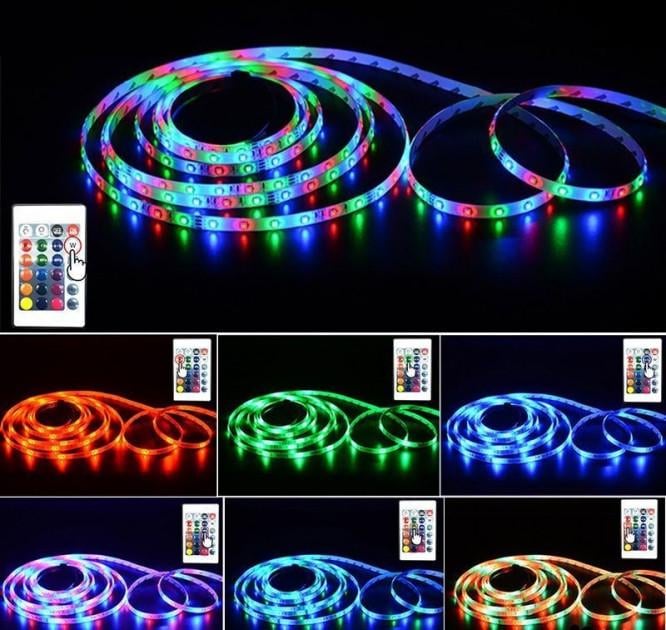 Яркая цветная влагостойкая клейкая лента RGB 3528 300 LED - фото 2