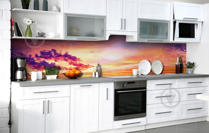 Скинали на кухню Zatarga «Палаючий захід сонця» 600х2500 мм вінілова 3Д наклейка кухонний фартух самоклеюча