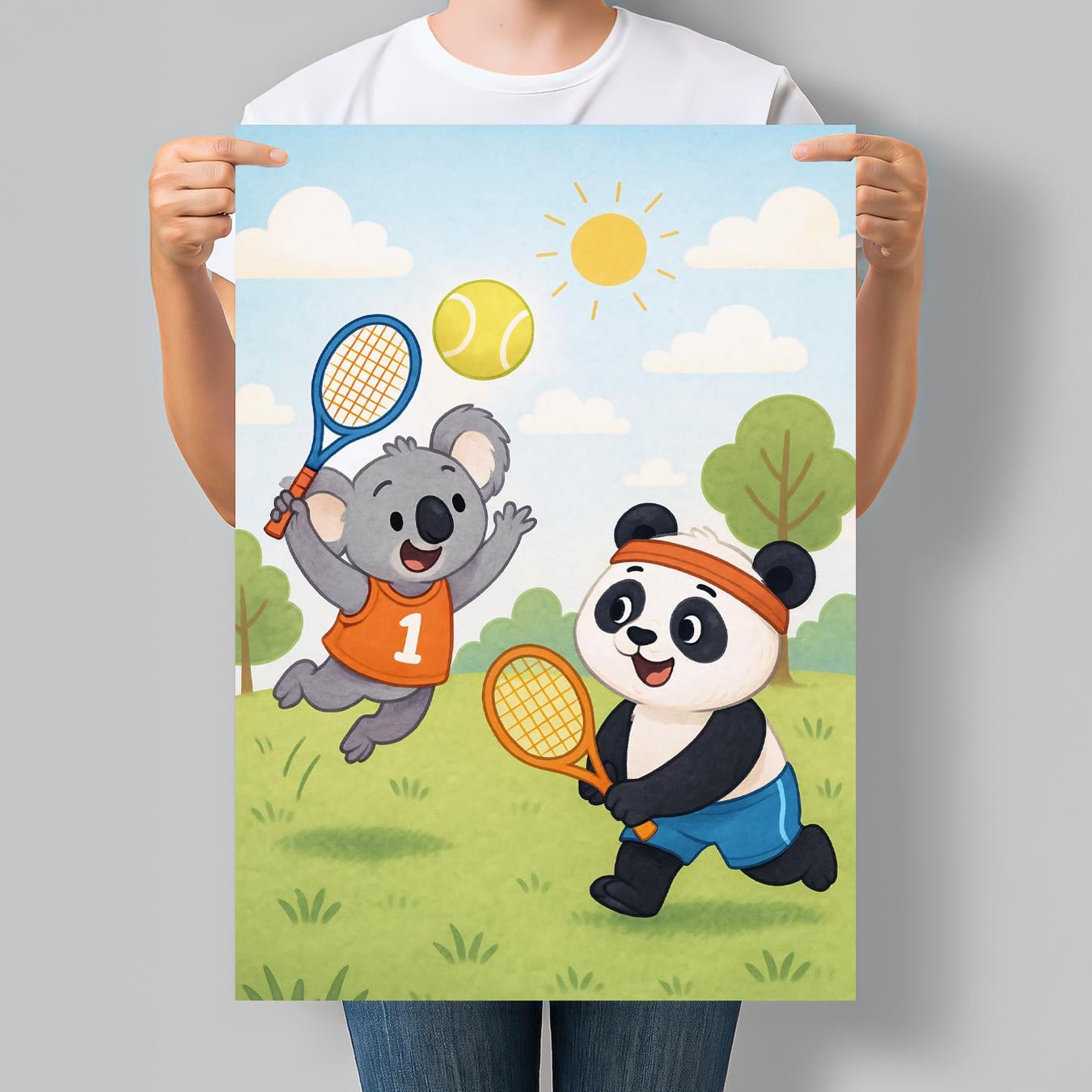 Постер для детской комнаты Панда и Коала играют в теннис 42x60 см A2 без рамки (DYT006_A2)