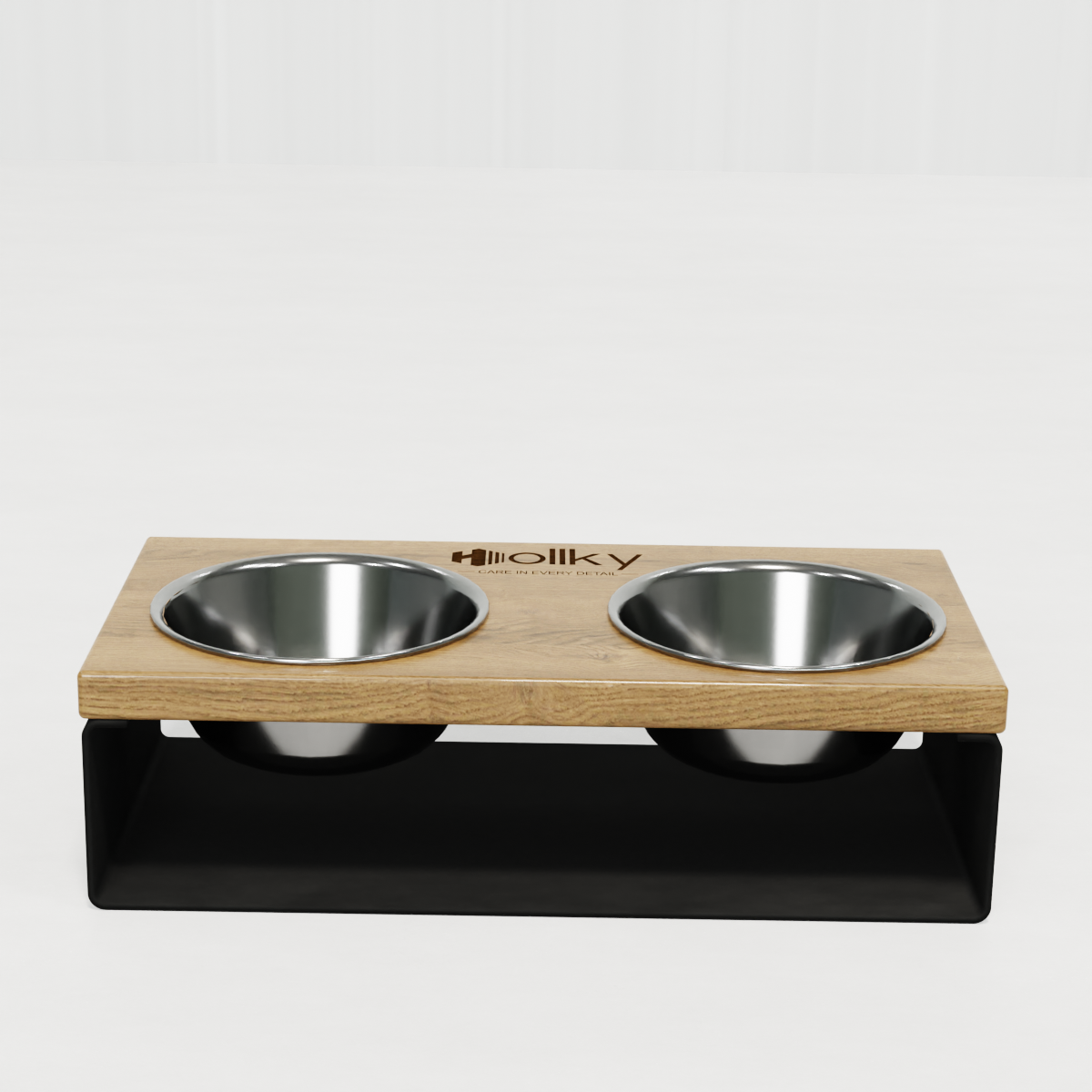 Миски на подставке из цельного металлического листа для собак и котов Hollky SteelWood S 2х0,45 л (SWS-36188-BLNT) - фото 7