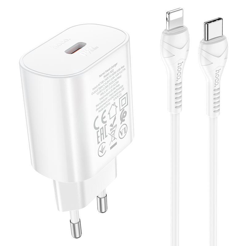 Зарядний пристрій мережевий Hoco N22 Jetta PD25W 1USB-C з кабелем Type-C to Lightning Білий (00000055848_1)