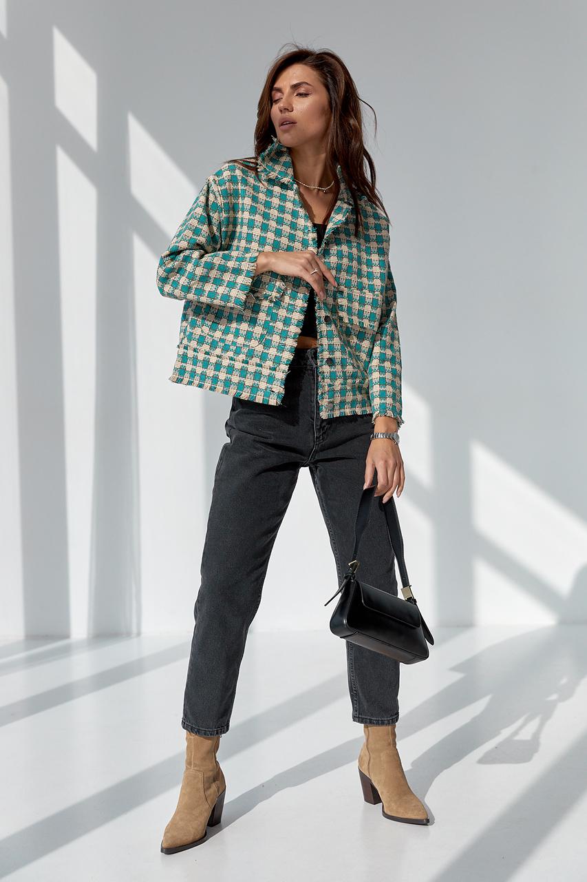 Пиджак твидовый укороченный S Бирюзовый (9528199) - фото 5 Пиджак твидовый укороченный S Бирюзовый (9528199) - фото 5