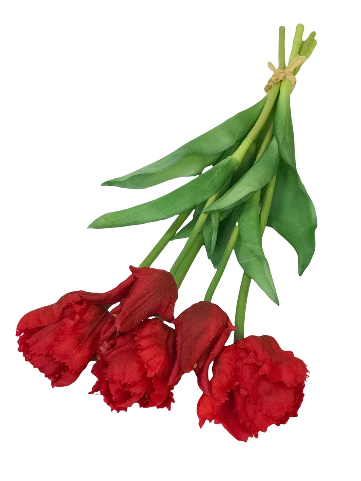 Тюльпан кудрявый букет LUX 3+2 45 см силикон Красный (35139)