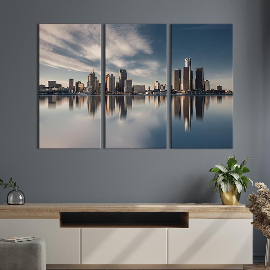 Модульная картина триптих Город Детройт в Америке 78x48 см (400-31)
