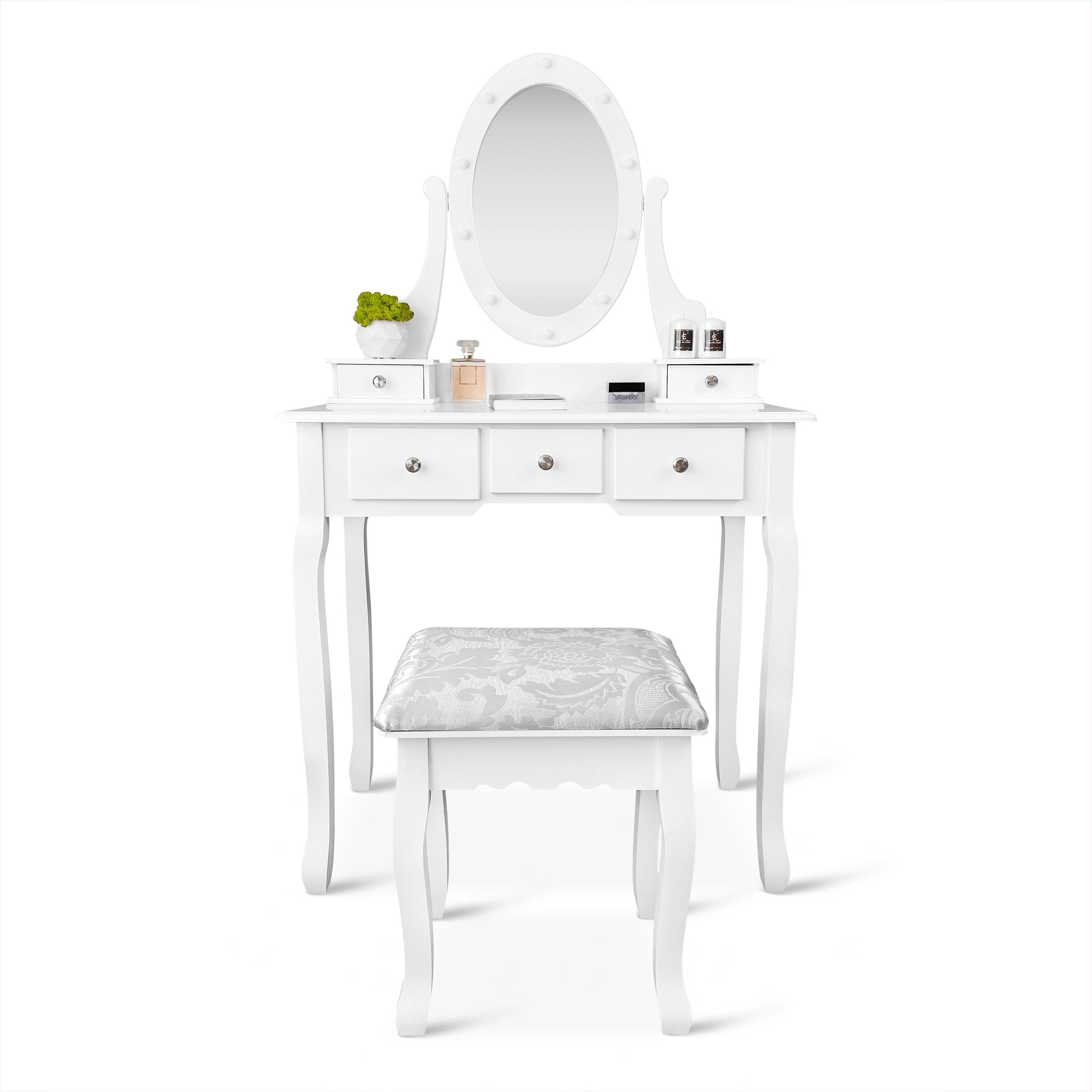 Туалетний столик з дзеркалом Homart Denver з підсвіткою та табуретом Білий (9361) - фото 2 Туалетний столик з дзеркалом Homart Denver з підсвіткою та табуретом Білий (9361) - фото 2