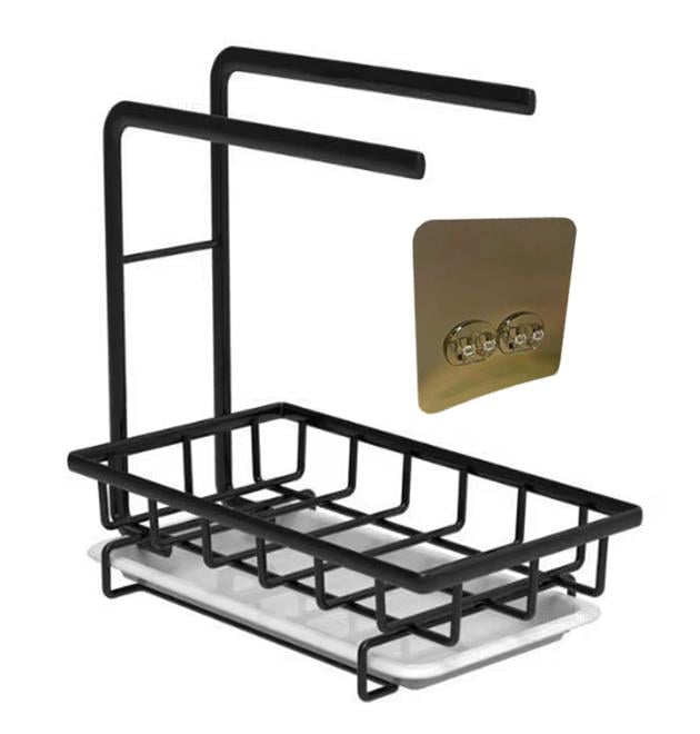 Органайзер полка кухонный с выдвижным поддоном настольный и настенный без сверления Черный