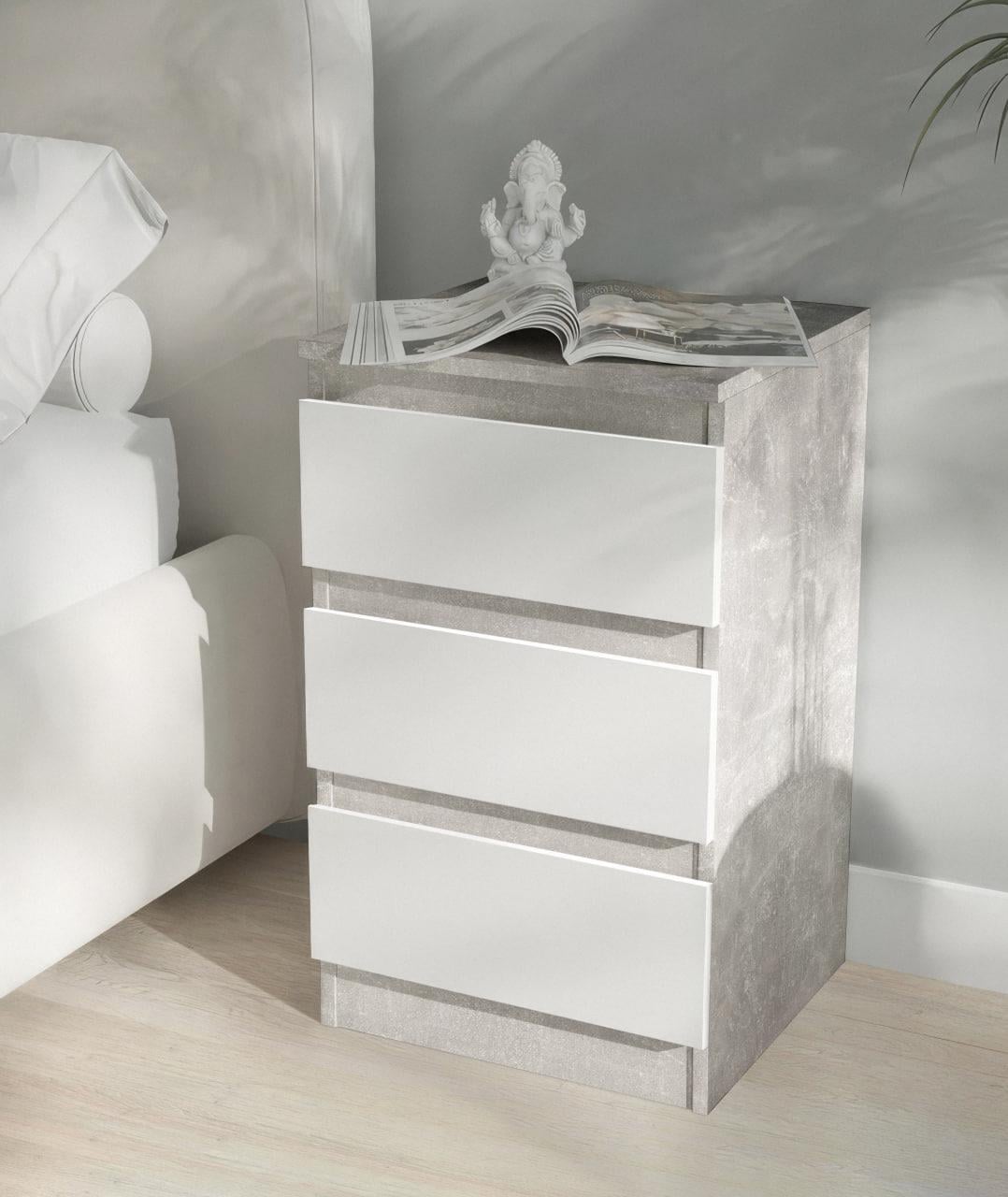 Тумба прикроватная на 3 ящика FT-216 400x398x758 мм Бетон/Белый Тумба прикроватная на 3 ящика FT-216 400x398x758 мм Бетон/Белый