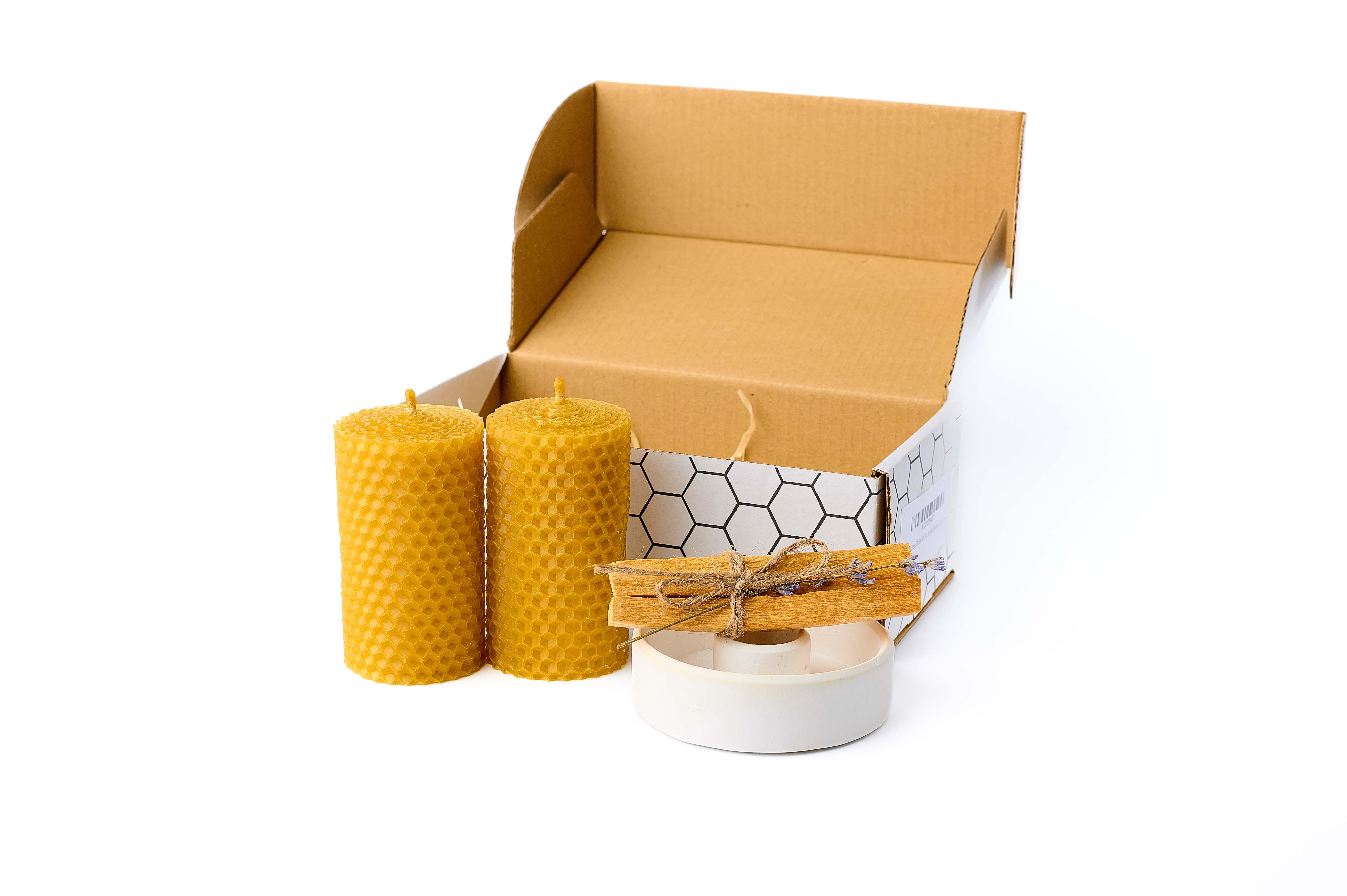 Подарунковий натуральний набір благовоній Palo santo палочки підставка та 2 свічки з вощини