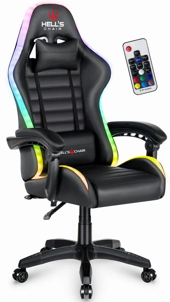 Кресло геймерское с RGB подсветкой Huzaro Hell's HC-1003 LED RGB Black до 120 кг Черный