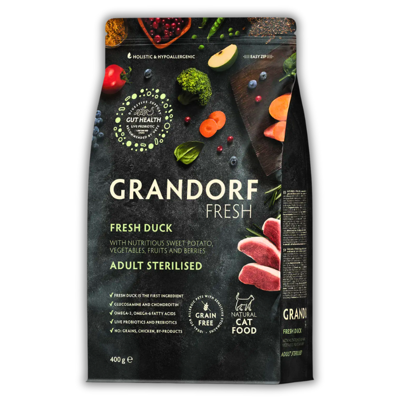 Корм для кошек сухой Grandorf Fresh Утка с бататом для взрослых стерилизованных и кастрированных кошек всех пород 400 г (82940)