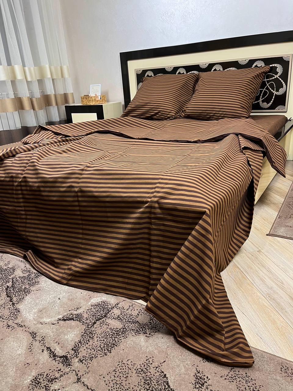 Комплект постільної білизни євро Смужка бавовняний 200х220 см Коричневий (28838393) - фото 2