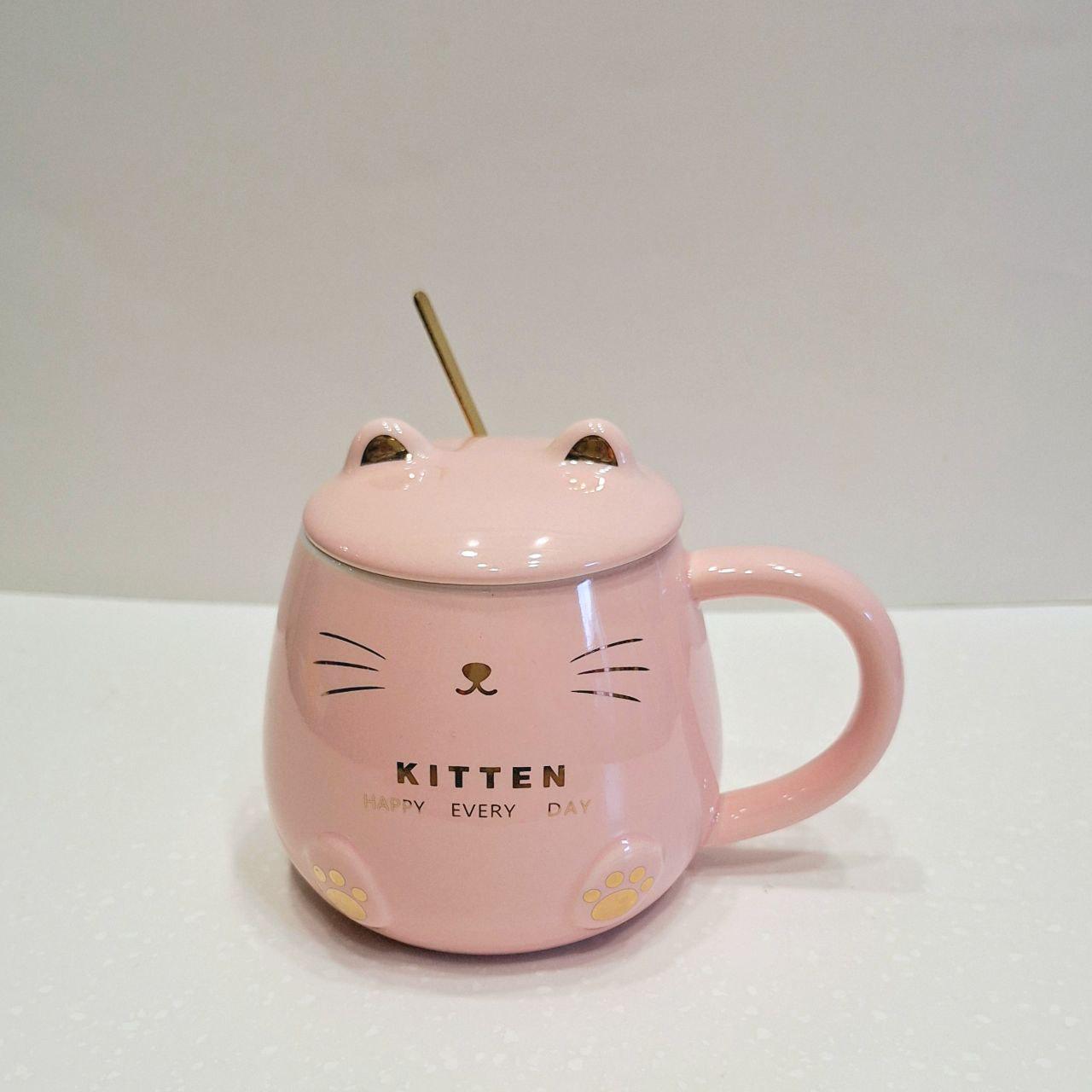 Кружка керамічна Kitten з кришкою та ложечкою 400 мл Рожевий (900) Кружка керамічна Kitten з кришкою та ложечкою 400 мл Рожевий (900)