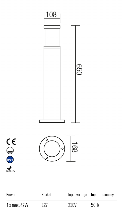 Стовпчик Redo Exter St650 E27 1X42 W Ip54 Br 4.1.1 (9379) - фото 3