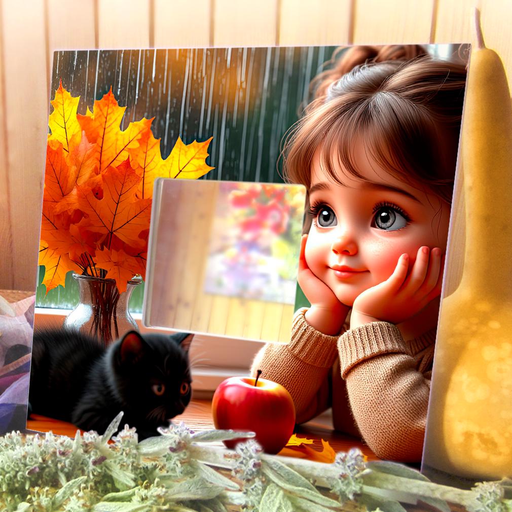 Зеркало декоративное Девочка и осень 260х260 мм (M04658) - фото 3 Зеркало декоративное Девочка и осень 260х260 мм (M04658) - фото 3