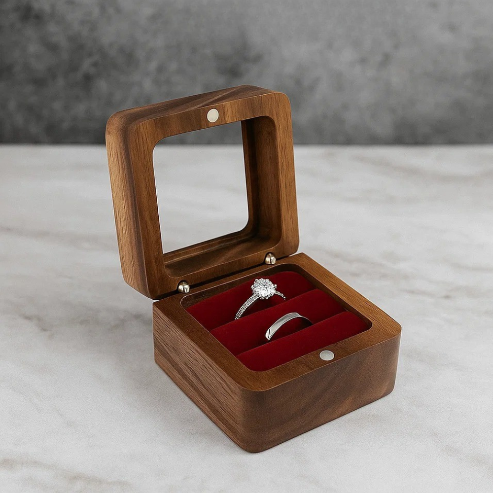Коробочка для колец деревянная для обручальных колец свадьбы и предложение руки и сердца