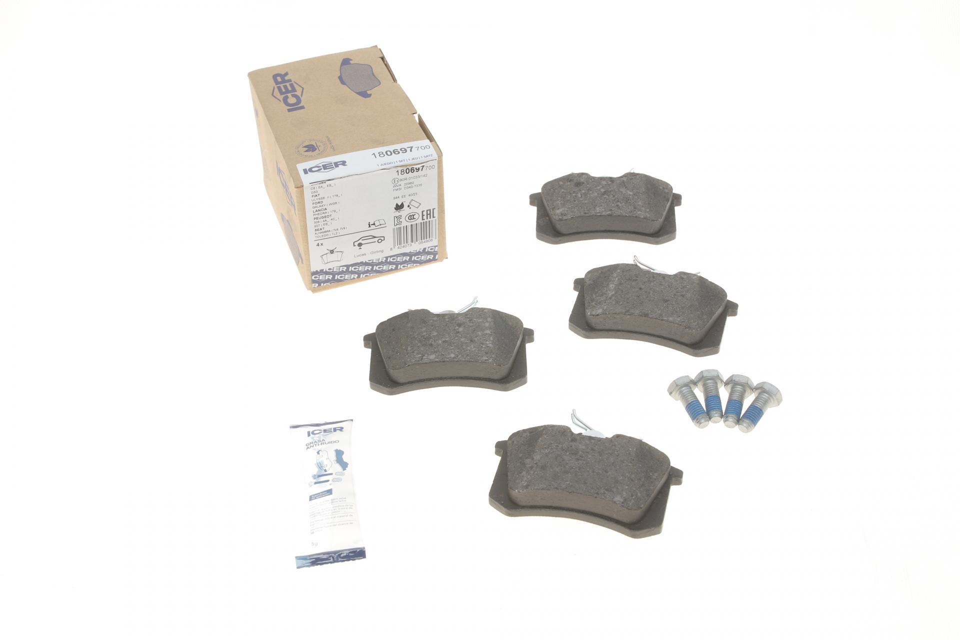 Колодки тормозные задние ICER Citroen C3-C8/Skoda Octavia 01-/Renault Megane 08-/VW Golf 91-14/Polo 96- (180697-700) Колодки тормозные задние ICER Citroen C3-C8/Skoda Octavia 01-/Renault Megane 08-/VW Golf 91-14/Polo 96- (180697-700)